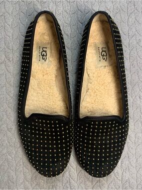 UGG Black Studded Suede Shearling Loafers